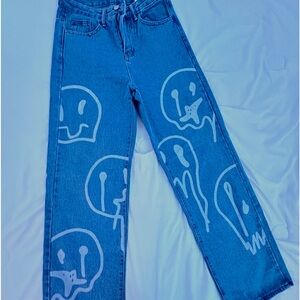 blue jeans with droopy faces